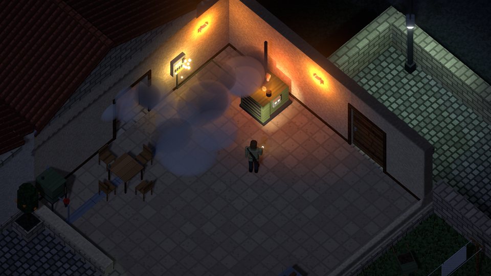 The service wing in the orange of its emergency lamps: smoke rolling from the generator, sparks at the fuse board, the commander looking on with a torch.